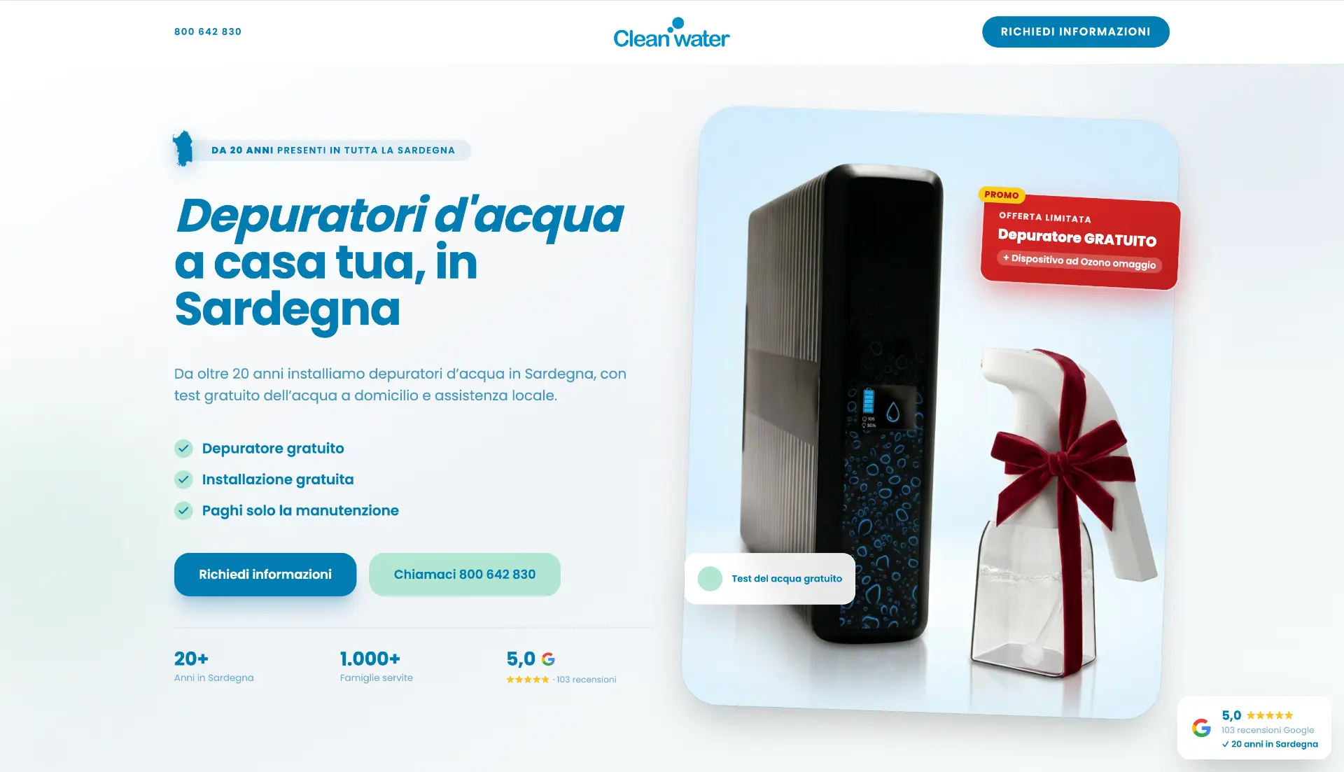 Landing page realizzata per Cleanwater