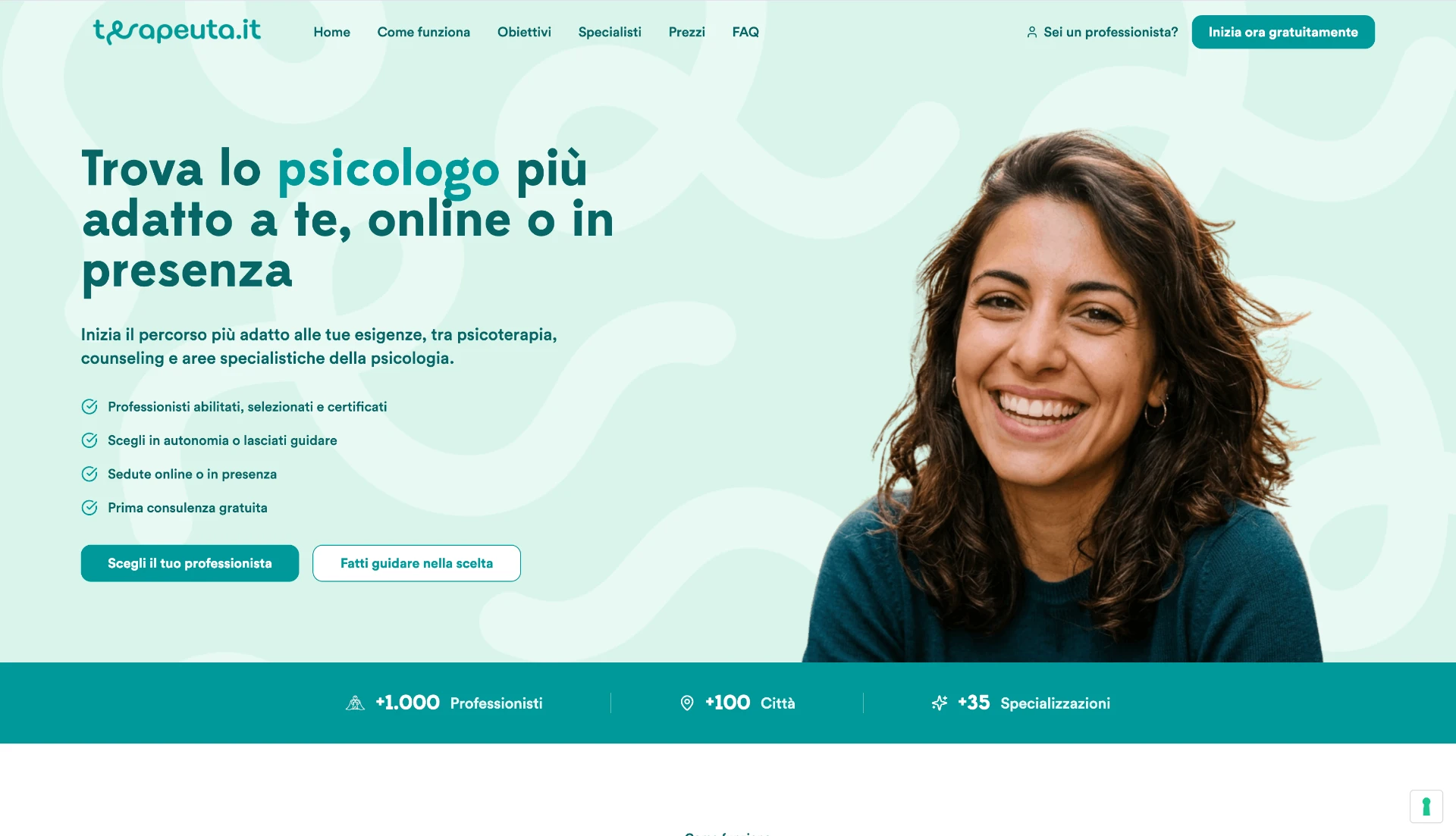 Landing page realizzata per Therapeuta.it