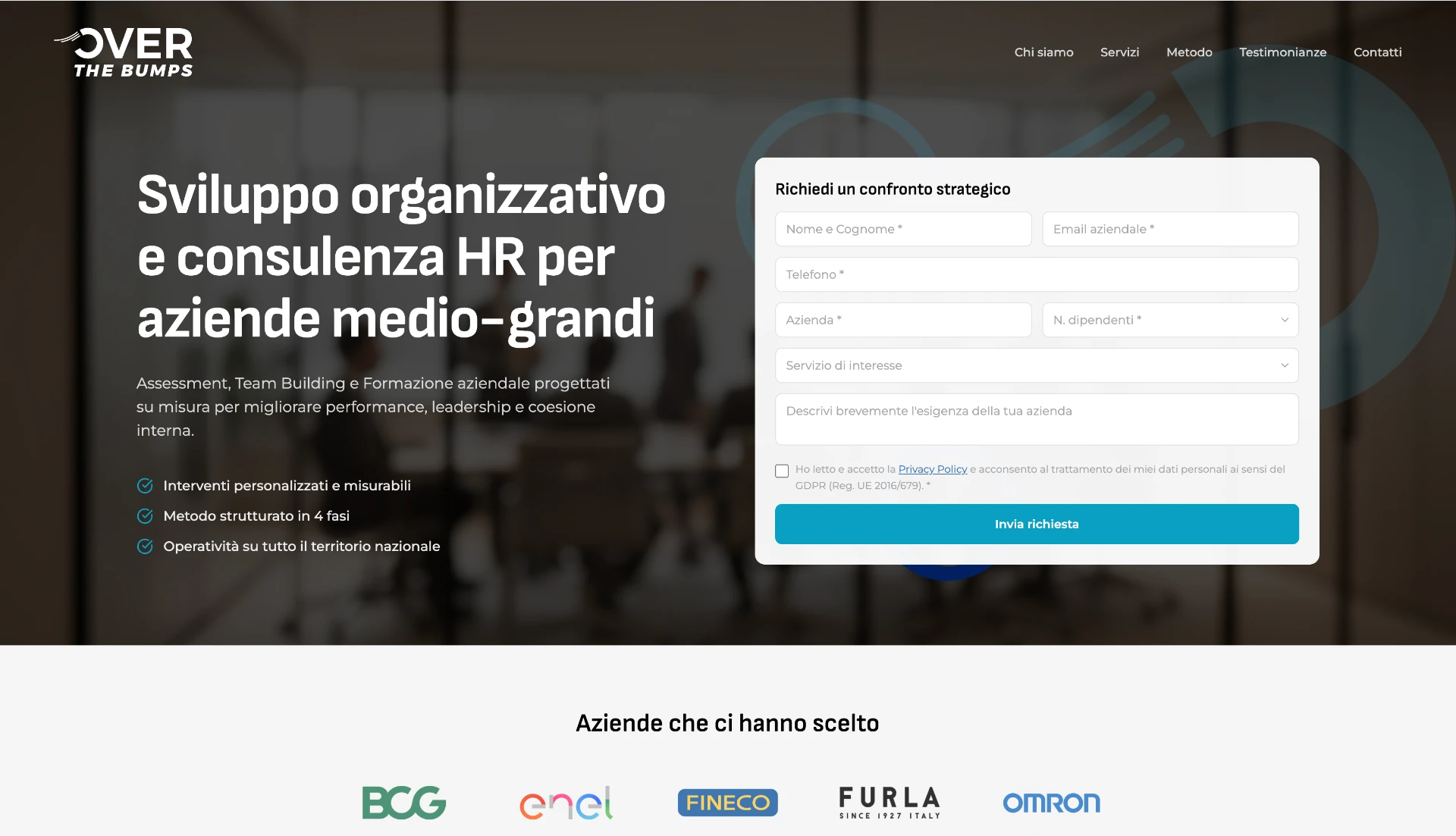 Landing page realizzata per Over The Bumps