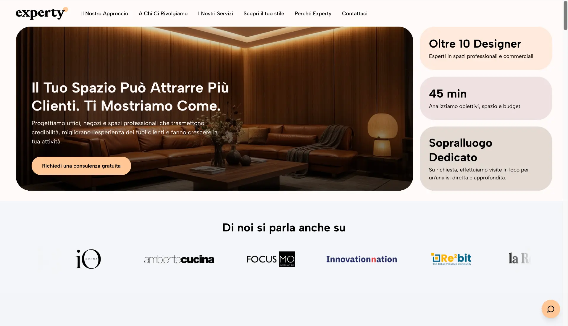 Landing page realizzata per Experty